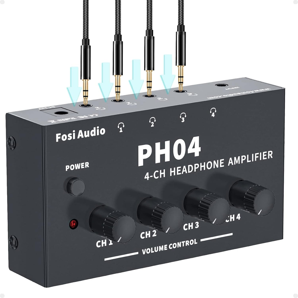 Fosi Audio PH04 Headphone Amplifier 4 Channel Metal Stereo Audio Amp Ultra-Compact Portable Headphone Splitter