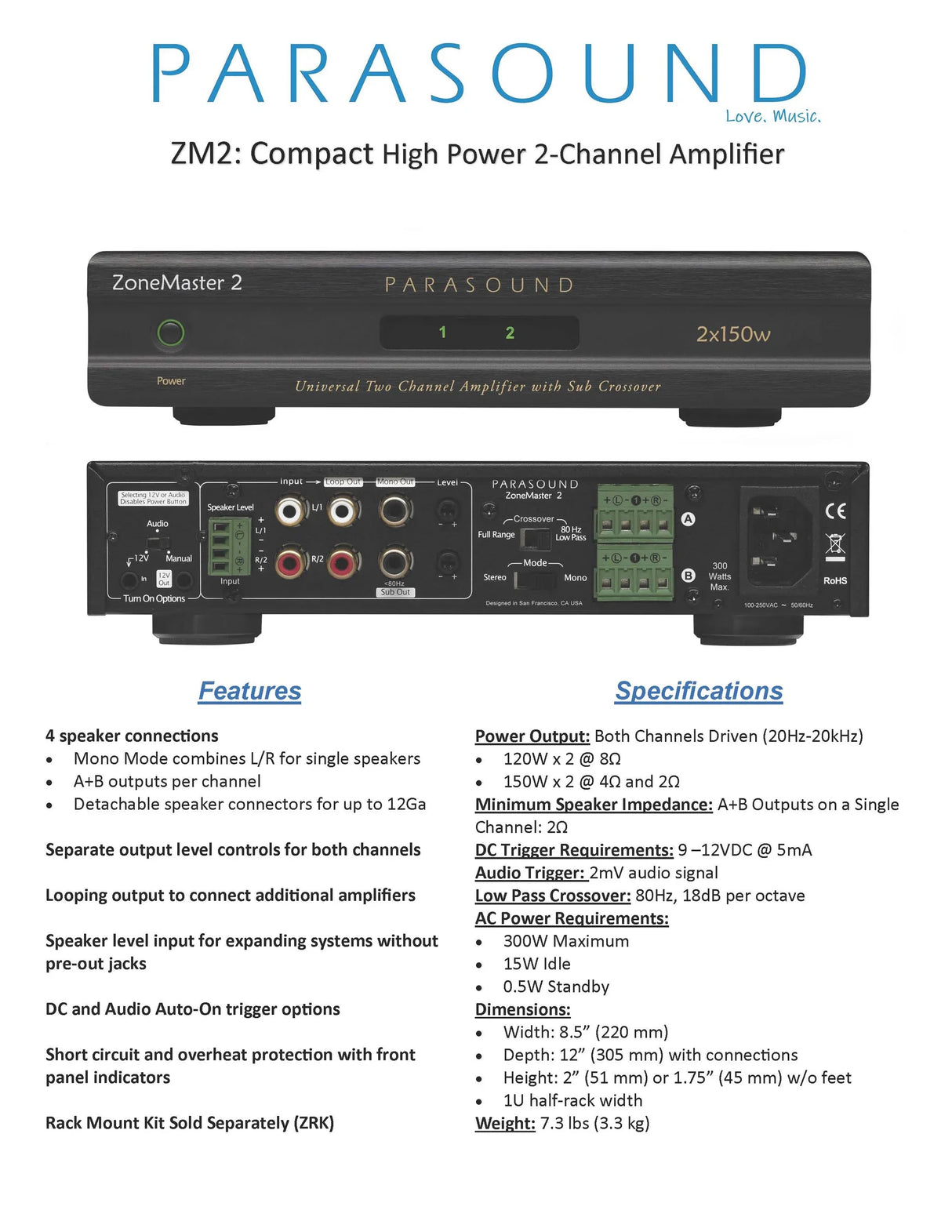 Parasound ZoneMaster® ZM2