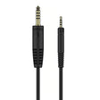 Black audio cable with 3.5mm connectors on a white background